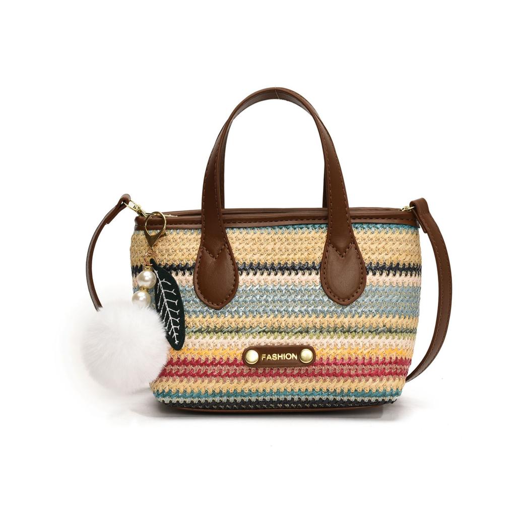 New fashion versatile spring and summer bucket bag women's woven handbag shoulder messenger bag