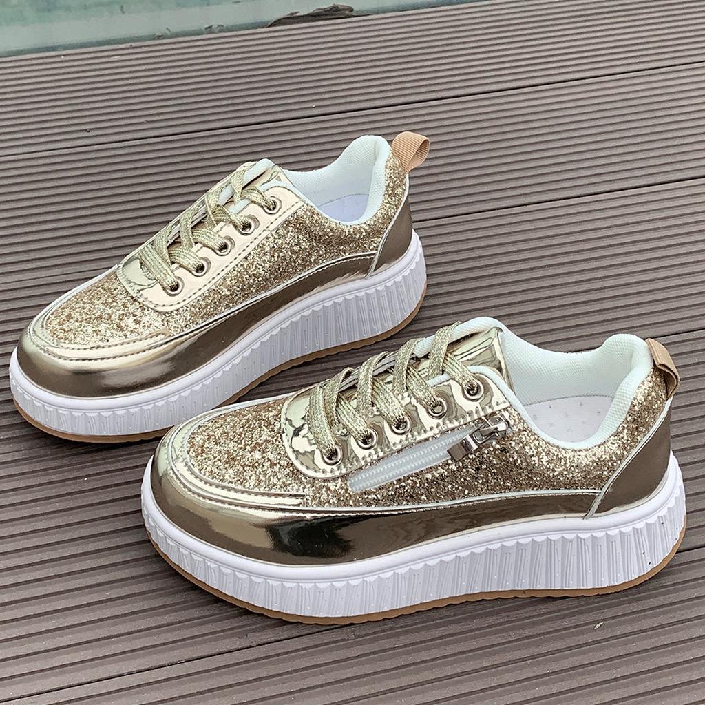 Women Autumn Zip Comfortable Fashion Casual Sneakers Women Trend Lace Up Thick Bottom Vulcanized Flats Sneakers  De Mujer