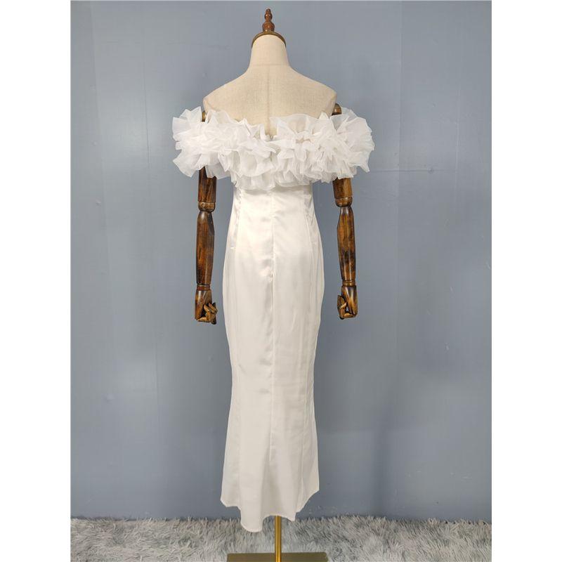 Foreign Trade Order Personality Fashion Banquet Party Light Wedding Dress Dating Dress for Toast Simple White off-Neck Dress Women