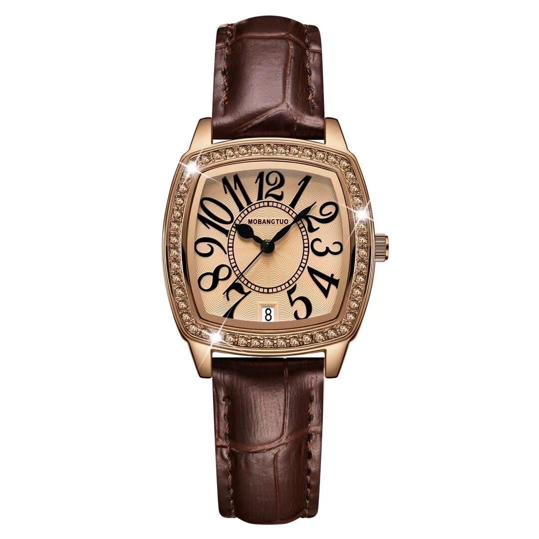 Square Women S Watch Digital Scale With Date Small Square Watch Retro Coffee Belt Waterproof Fashion Women S Watch