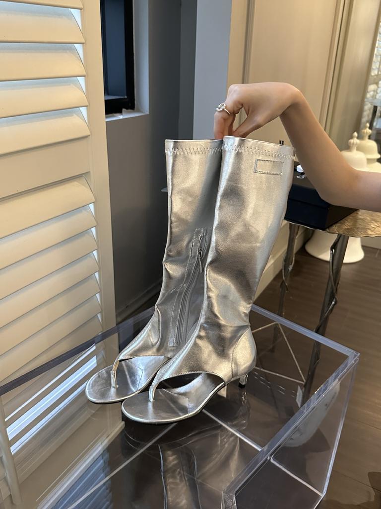 2025 Spring and Autumn New High-end Side Zipper Personality Toe Stiletto High Heel Cool Boots Herringbone Roman Sandals Women