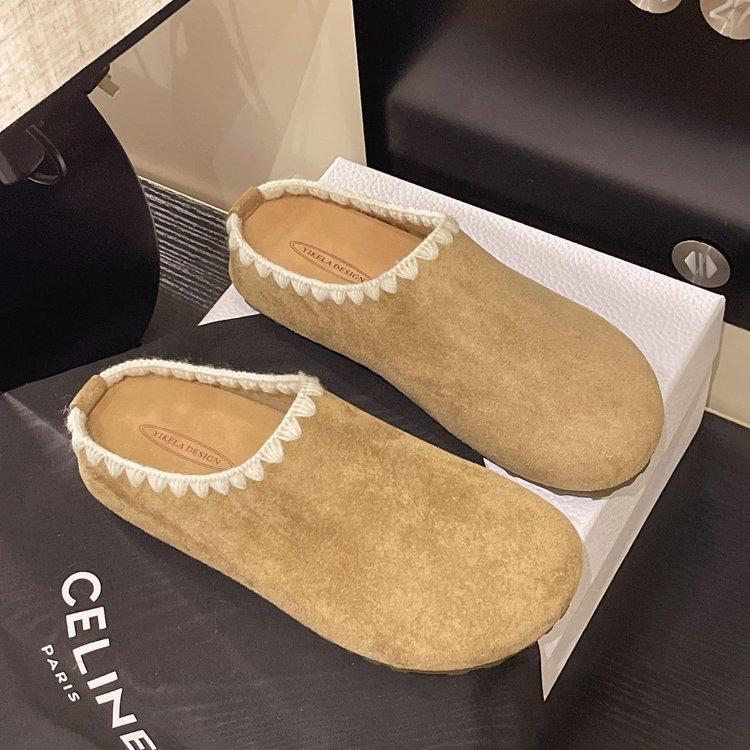 Boken slippers women's outerwear 2025 new autumn super fire retro versatile lazy one pedal lace bag head half drag