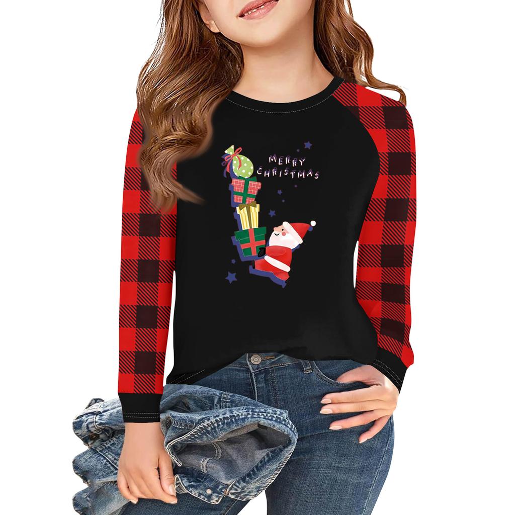 Girls Long Sleeve Christmas Day T Shirts Kids Fall Tops Crewneck Basic Tees 5-14Y
