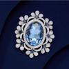 Court Blue Flower Mirror Brooch - High-end Women's Luxurious Style Crystal Brooch - Personalized Elegant Pin