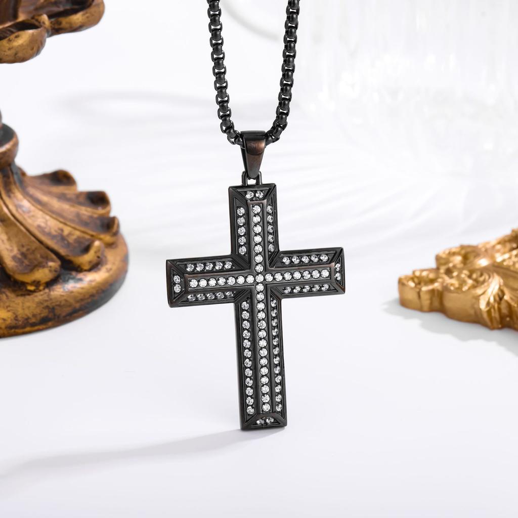 2026 Stone Cross Necklace Fashion Light Luxury Necklace Jewelry Premium Jewelry Full Diamond Men's Necklace