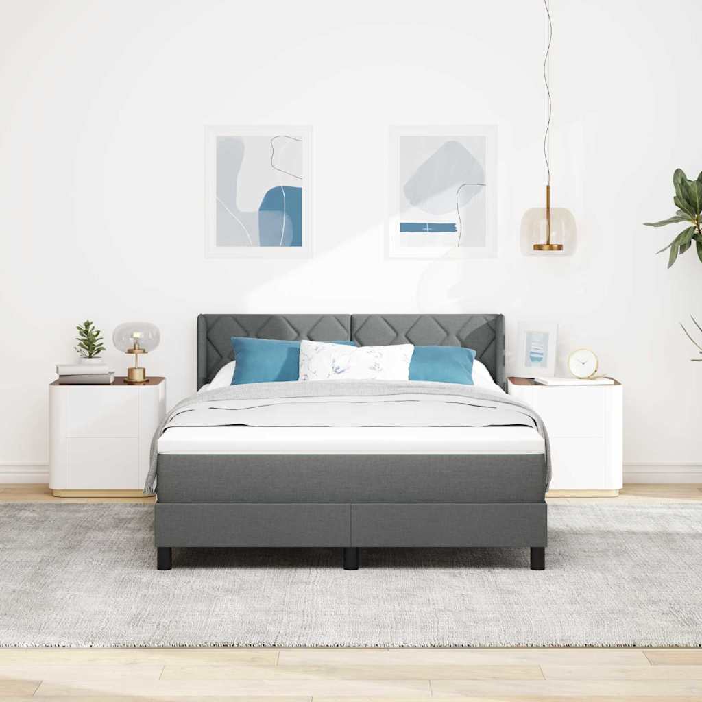 Box Spring Bed with Headboard Dark Grey 200 X 140 Cm Fabric