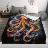 Colorful Octopus Print Flannel Fleece Throw Blanket - Coastal Style Animal Theme, Soft Polyester, Digital Printing, Knitted, All