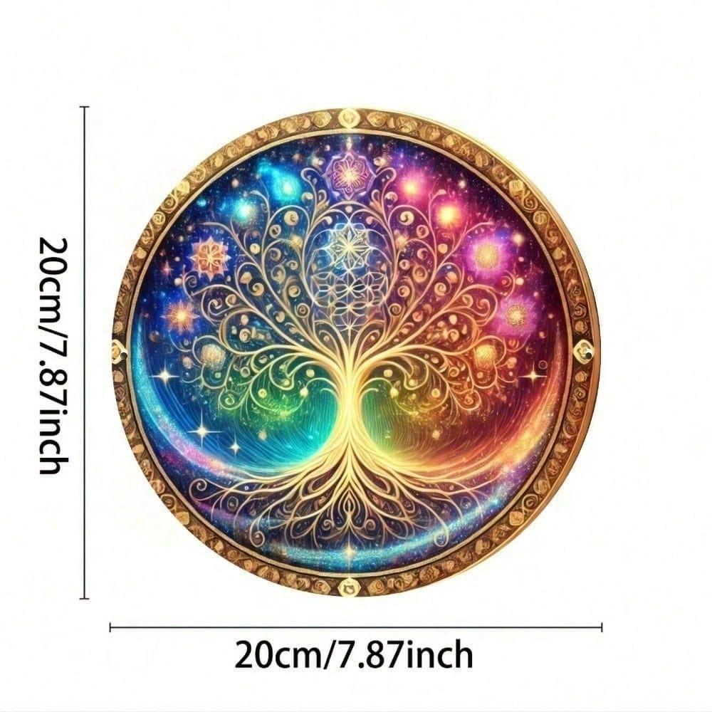 Tin Tree of Life Metal Wall Art 8 Inch Round Mandala Boho Decor