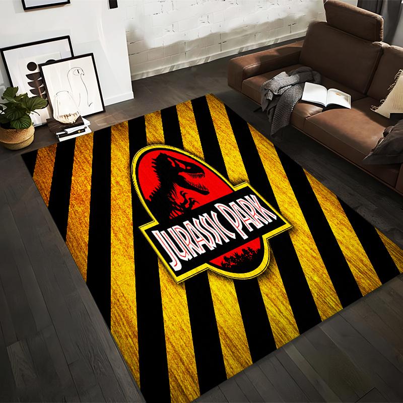 

Jurassic Park Logo Carpet with Dinosaur Silhouette and Yellow Striped Background Design Suitable for use as an anti-slip1 for1room and bedroom sofas 40x60cm( 15x23in )