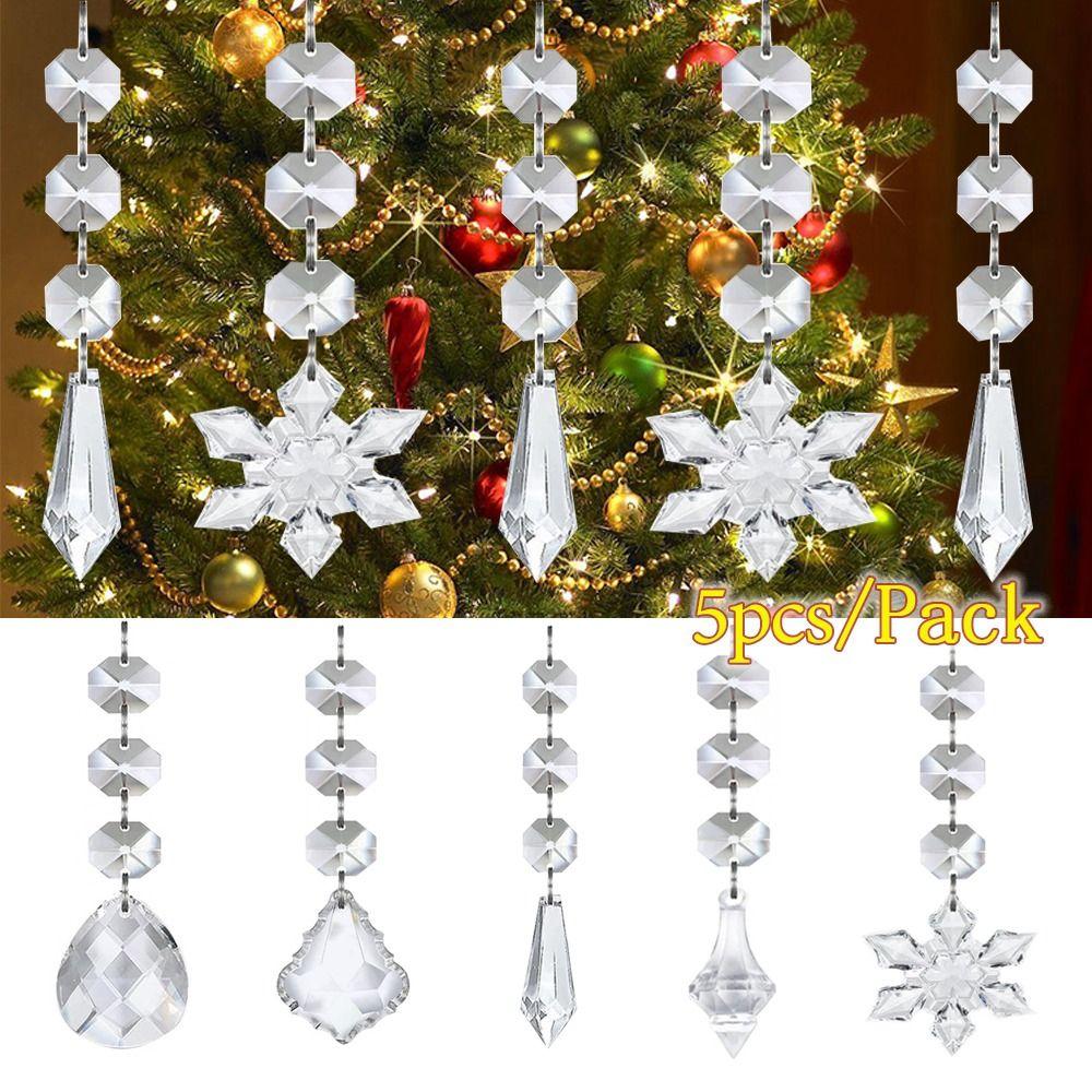 5pcs Simulate Ice Cone Acrylic Snowflake Pendant Crystal Diamond Xmas Tree Decoration Christmas