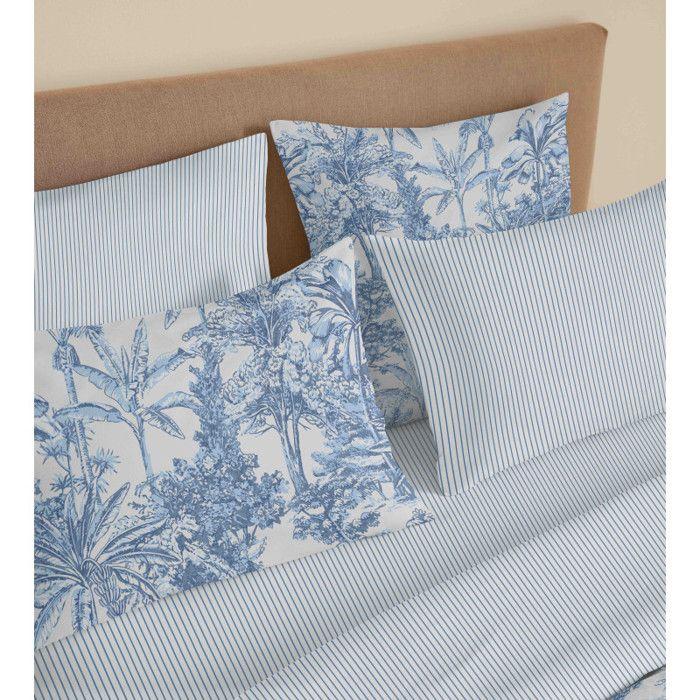 Complete Reversible Duvet Cover Set "Vanessa" 6 Pieces for 180 X 200 "King Size" Bed Adama Azur