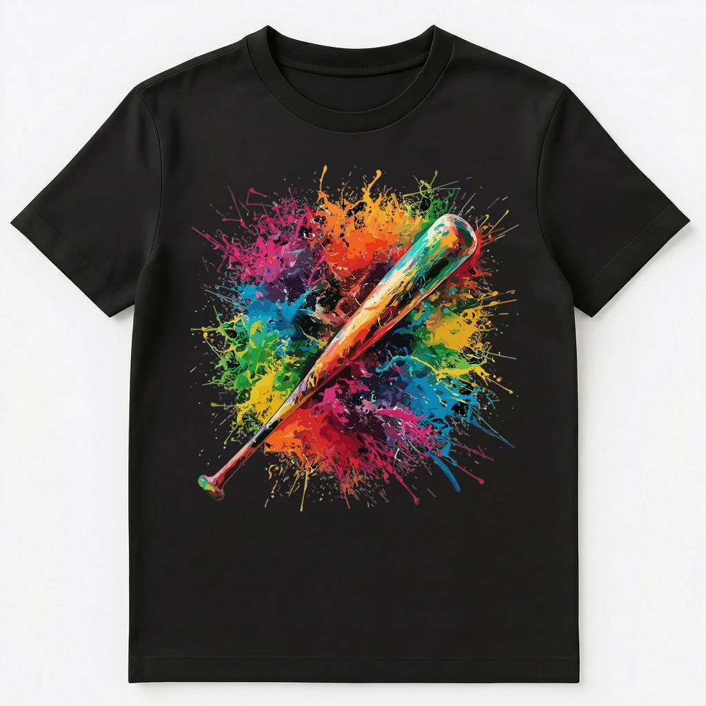 Colorful Paint Splash Baseball Bat Art Graphic Unisex T-Shirt