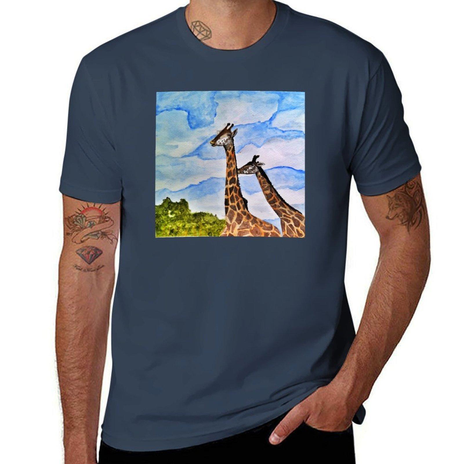Giraffes Watercolor Painting Tshirt Plus Size Nonshrink Tshirt S