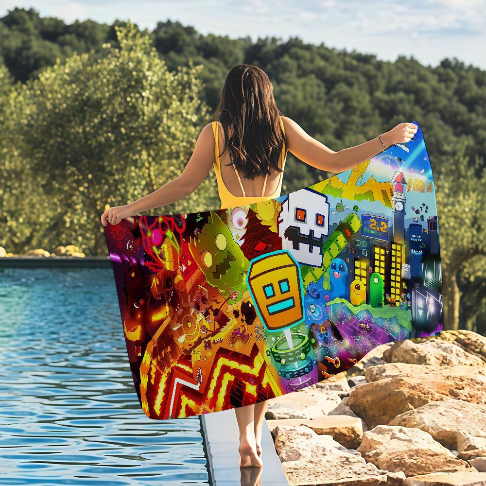 

Game Geometry Dash Towel Quick Drying Beach Towels Are Suitable For Swimming Pools Camping Yoga And The Gym W30*H60(CM)