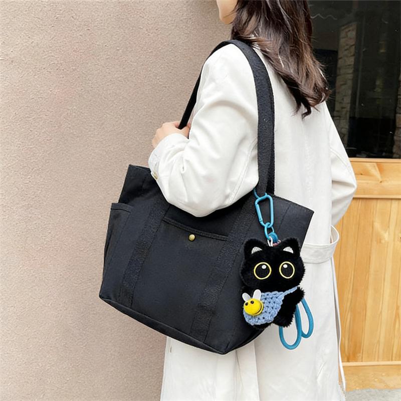 Cloth Handbag Shoulder Bag with Lining Large Capacity Tote Canvas Bag for Women Work, Outing, Artistic, Student Book Bag Pendant