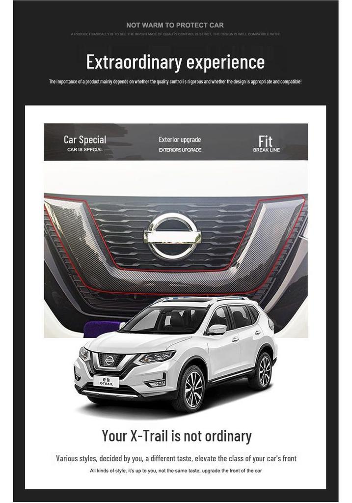 Černý Warrior Přední mřížka U-tvarový lem pro Nissan X-Trail 2017-2021