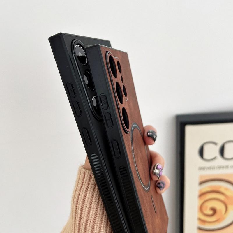 Carcasă de telefon pentru Samsung S25 Ultra S24 S23 S22 Plus, culoare solidă, piele mată, rezistentă la șocuri, subțire, magnetică, cu încărcare wireless, spate