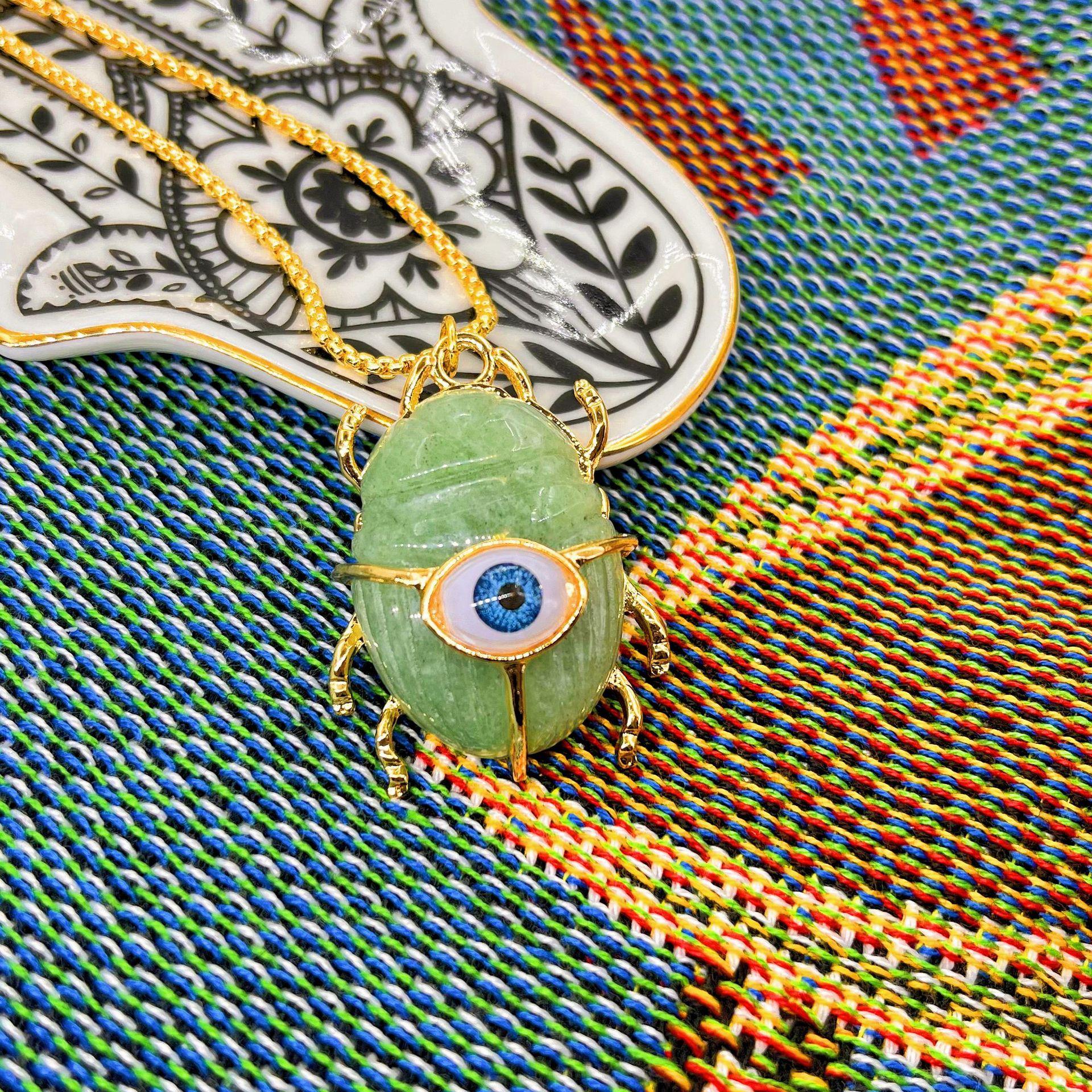 

Personalized Natural Crystal Insect Devil S Eye Gold Plated Pendant Necklace Exaggerated Hip Hop Jewelry Women