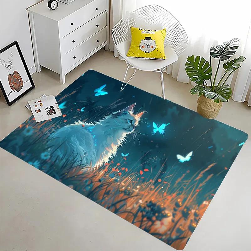Funny Cat 3D Printing Large Area Carpets for Home Living Room Children's Bedroom Sofa Doormat Kitchen Floor Rugs Anti-slipDecor