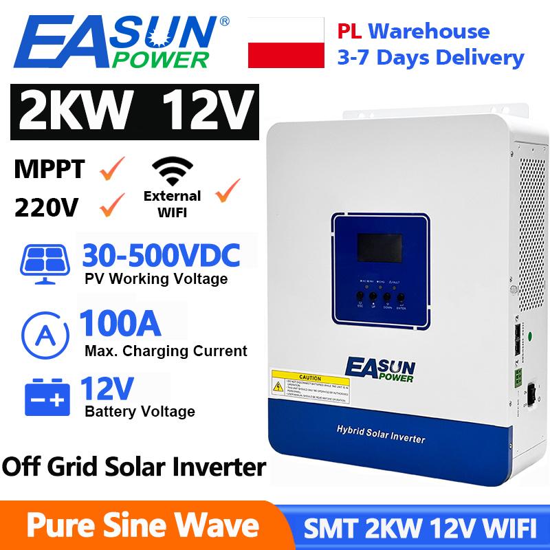 EASUN POWER 2KVA 1.6KW Hybrid Solar Inverter 12V 230V 100A MPPT Solar Charger Controller Pure Sine Off Grid Inverter With WIFI