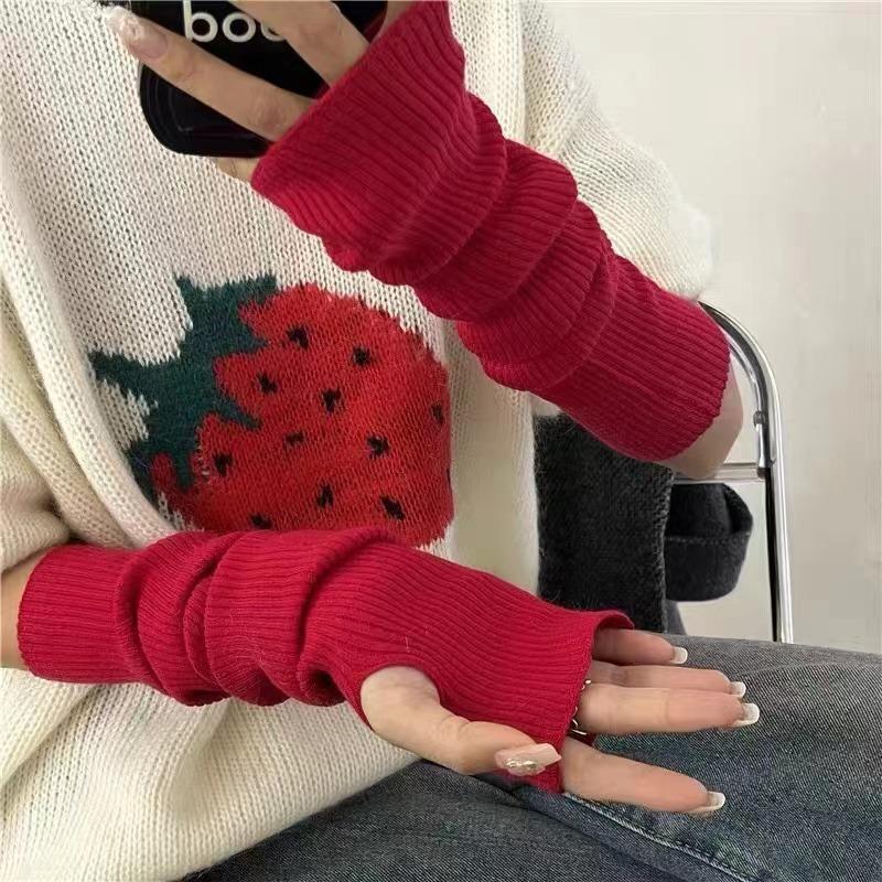 

Варежки без пальцев женские вязаные перчатки перчатки для косплея аниме зимние теплые рукава панк готика харадзюку вязаные варежки рукава One Size красный