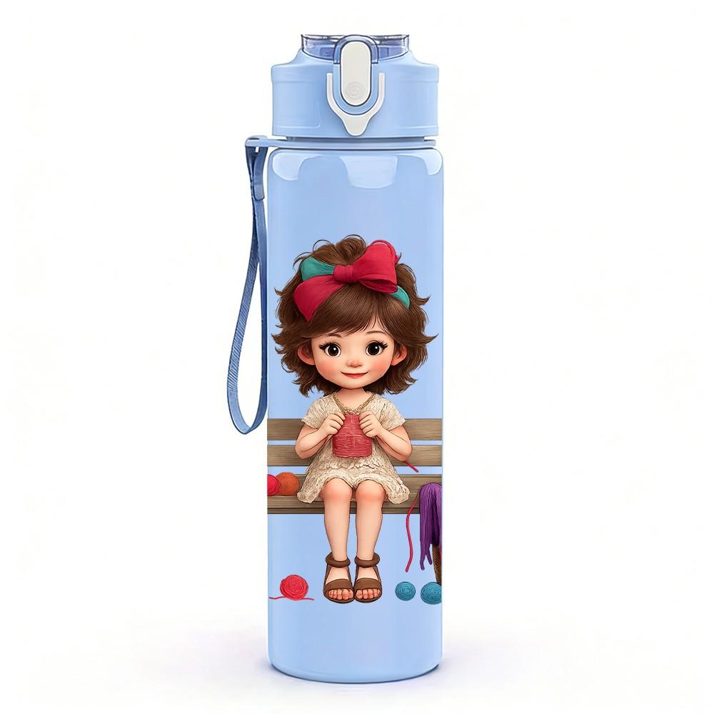 1PC Little Girl Swing Cartoon 750ml Color Plastic Sports Water Bottle Leakproof Flip Straw Lid Suitable for Sports Office Home Use