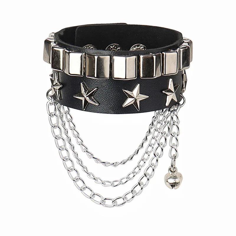 PU Leather Bracelet Punk Goth Studded Spike Rivet Buckle Wristband Cuff Bangle Black Gothic Steampunk for Men Women Unisex 80s