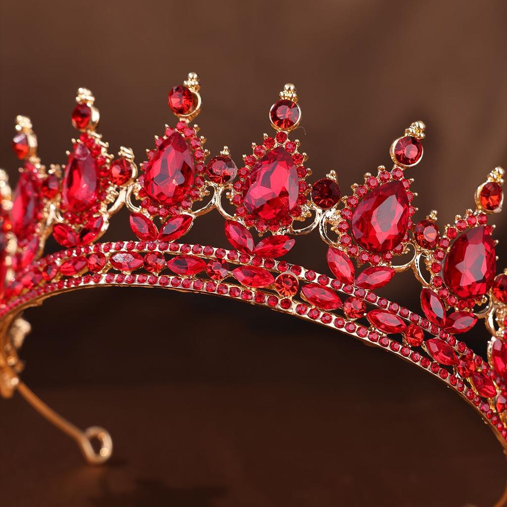 European and American Wedding Dresses  Bridal Headwear Crown Evening Performance Party Hair Accessories Elegant Red Rhinestone Crown Accessories