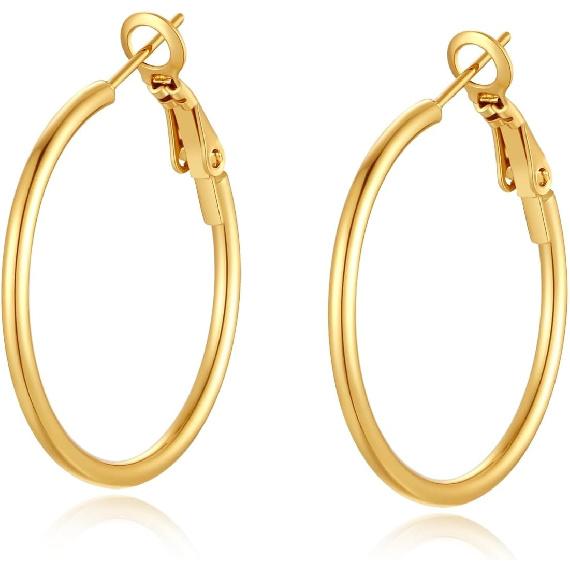 4 Pairs Silver Gold Hoop Earrings for Women | 14K Gold Plated Hoop Earrings Set Hypoallergenic Earring Lightweight Dangle Earrings Set