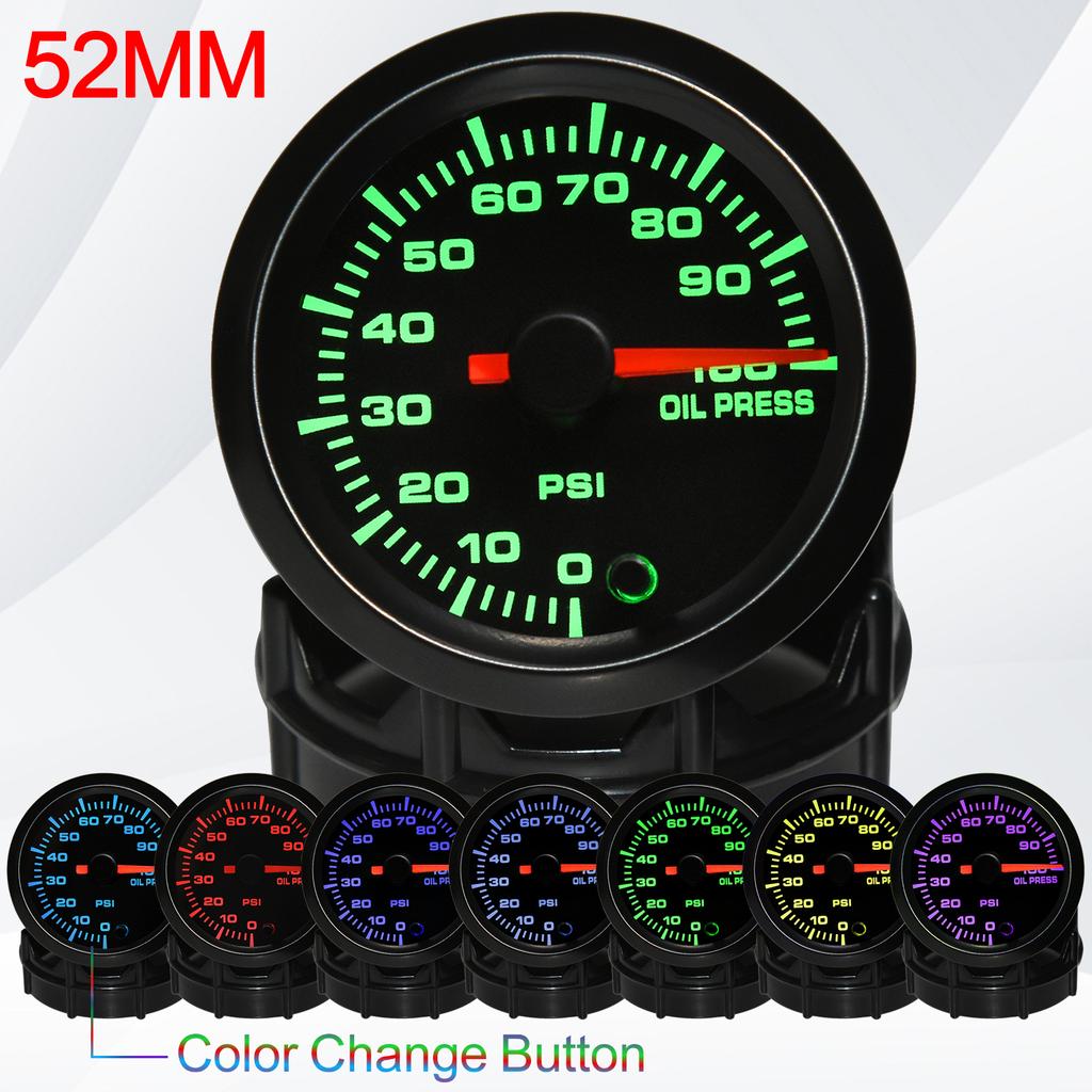 0-100PSI Automotive Pressure Gauge with 7 Colors LED Universal 1/8 NPT Oil Fuel Press Sensor Warning Devices Car Diagnostic Tool