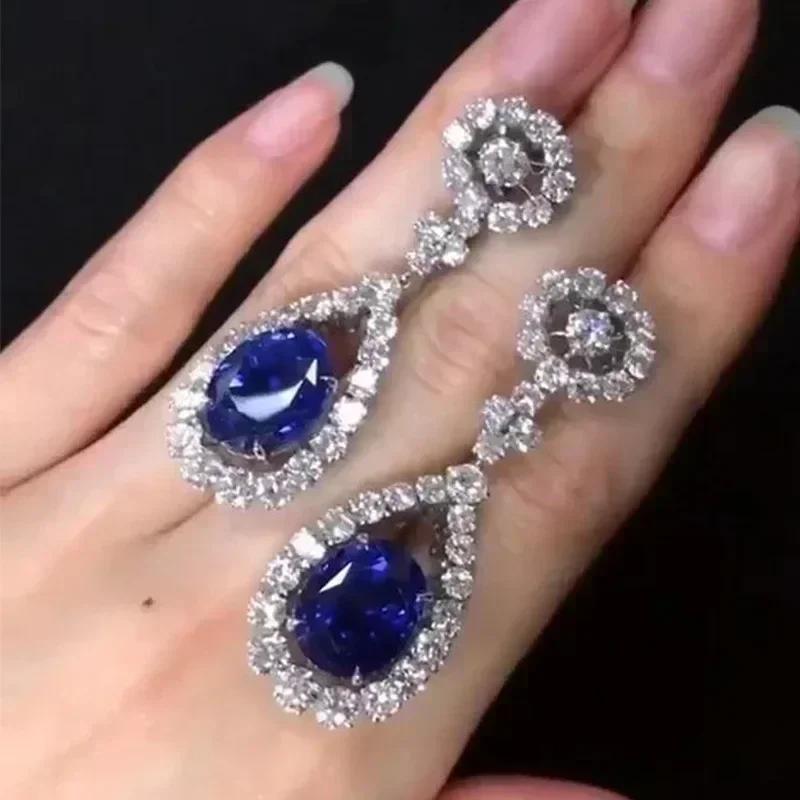 European And American Trendy Sparkling Zircon Oxide Earrings, High End Banquet Fashion Zircon Party Jewelry Long Pendant