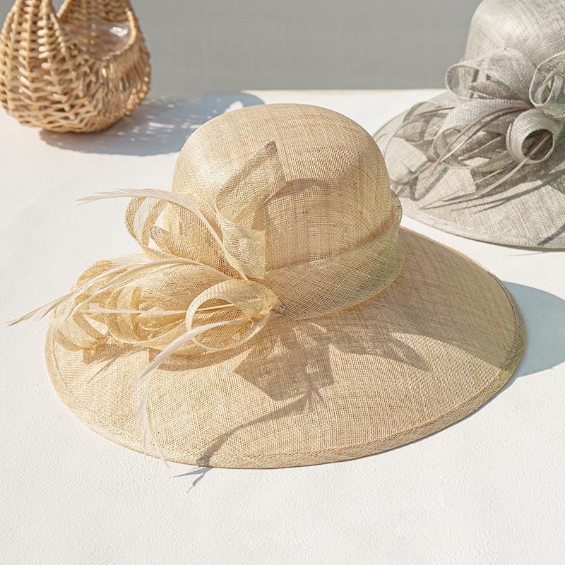 

Philippine senior Flax yarn hat retro elegant Hepburn wind wide brim banquet top hat ladies travel sunscreen visor hat 56-58cm