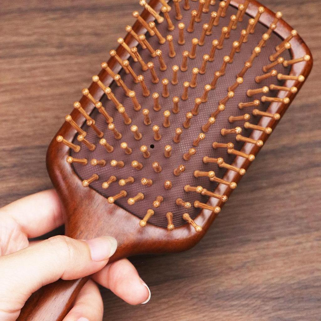 Sandalwood Air Cushion Oval Comb - Solid Wood Fluffy Hairbrush for Head Meridian Massage