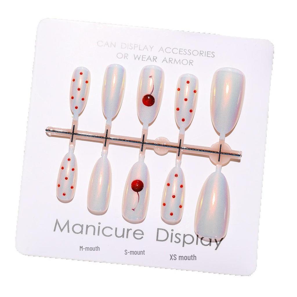 Cherry Milk Tea Almond Cat Eye 3D Aurora Polka Dot Wearable Nail Stickers