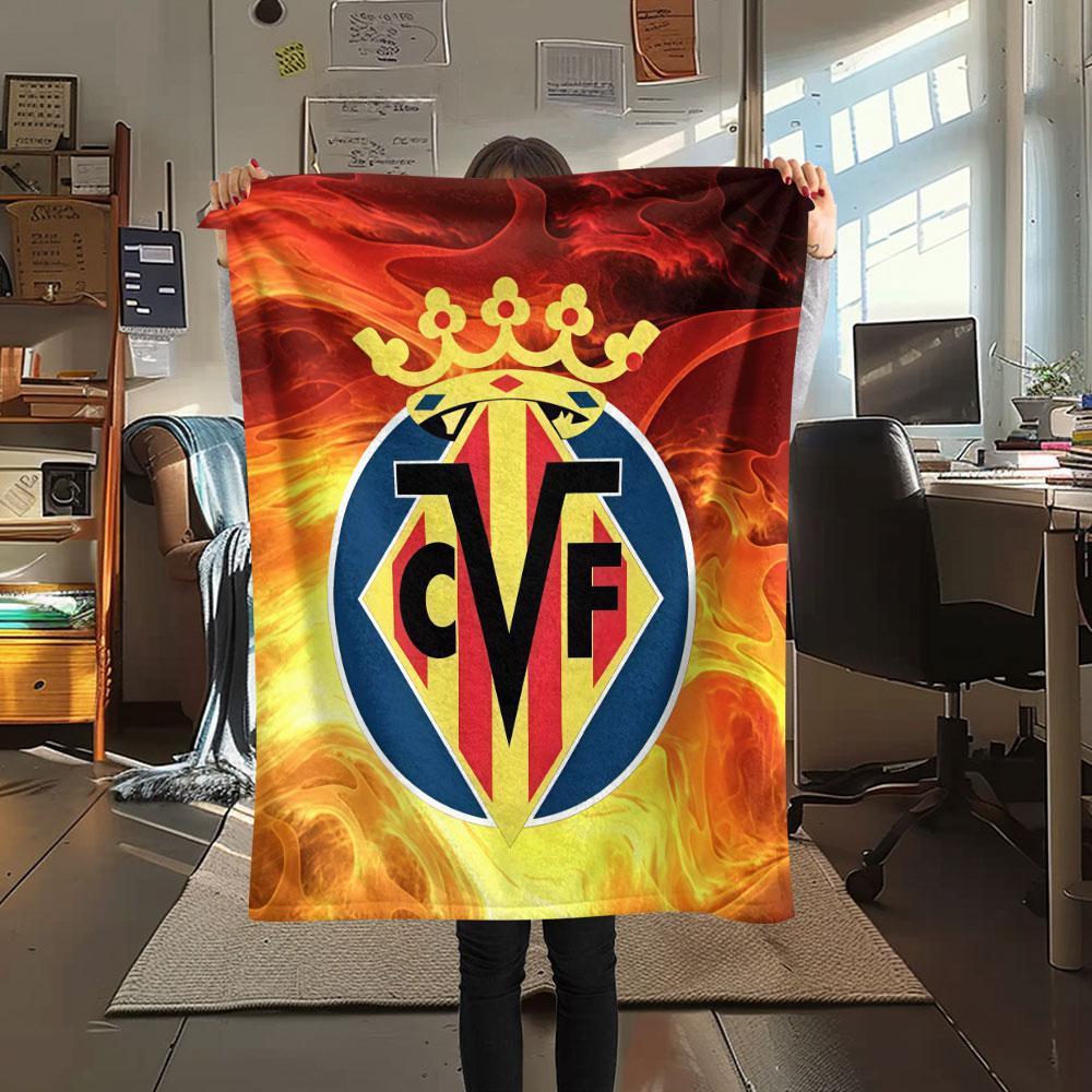 Coperta in Flanella con Logo Villarreal, Alta Qualità, Confortevole per Tutte le Stagioni, Decorazione per la Casa, Calore e Comfort