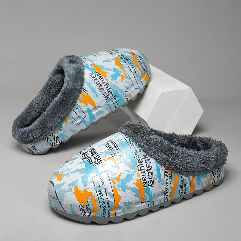 Übergröße EVA Baumwollpantoffeln Winter Neu Herren Indoor Zuhause Warm Dicke Sohle Graffiti Baumwollpantoffeln