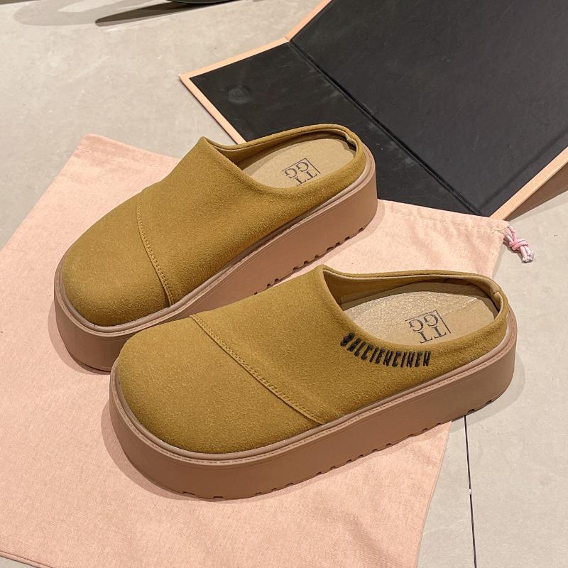 Fashion 2024 New Mules Slippers Women Shoes Khaki Casual Slippers Flat Cover Toe Slides Platform Loafers Comfortable Versatile Women's