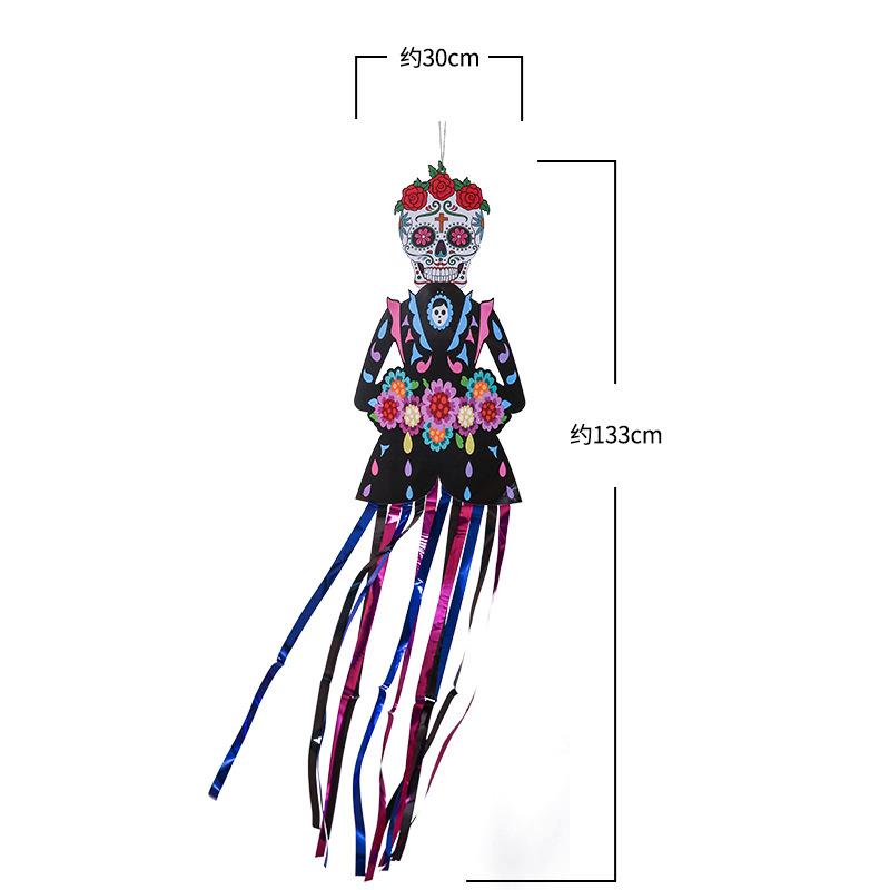 1.3m Mexico Day of the Dead Porch Sign Halloween Party Outdoor Decor Skeleton Ghost Couple Bride Groom Patio Door Hanging Flag