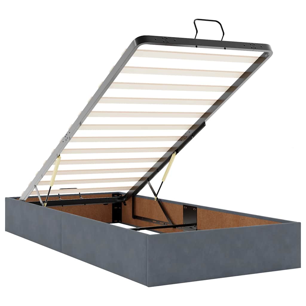 Enjoy restful nights with this ottoman bed with mattress and LEDs in dark gray (80 x 200 cm) upholstered in velvet