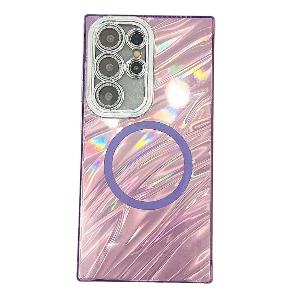 Laser Magnetic Suction Suitable for Samsung S25 Ultra Mobile Phone Case S24 Shell Pattern A56 Electroplated Flash Powder Lens Film