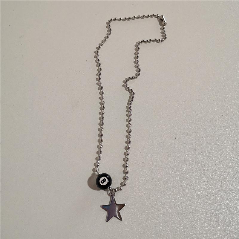 Trendy Vintage Punk Silver Color Star Pendant Bead Necklace for Men Women Street Hip Hop Aesthetic Grunge Jewelry Y2K Accessorie