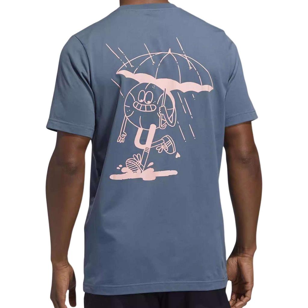 Adidas Umbrella Print Round Neck Pullover Short Sleeve T-Shirt Men T-Shirts Gray Blue GE4518