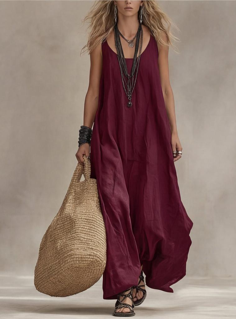 Women’s Loose Fit Sleeveless Jumpsuit Wide Leg Casual Long Romper Lightweight Spaghetti Strap Baggy Pants Overalls
