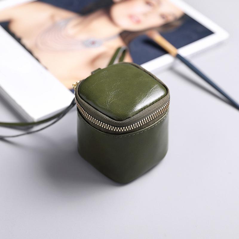 Wax Genuine Skin Coin Purse Square Lipstick Headphone Small Bags Storage Bags Mini Bag Travel Purses Cute Keychain Bag for Women