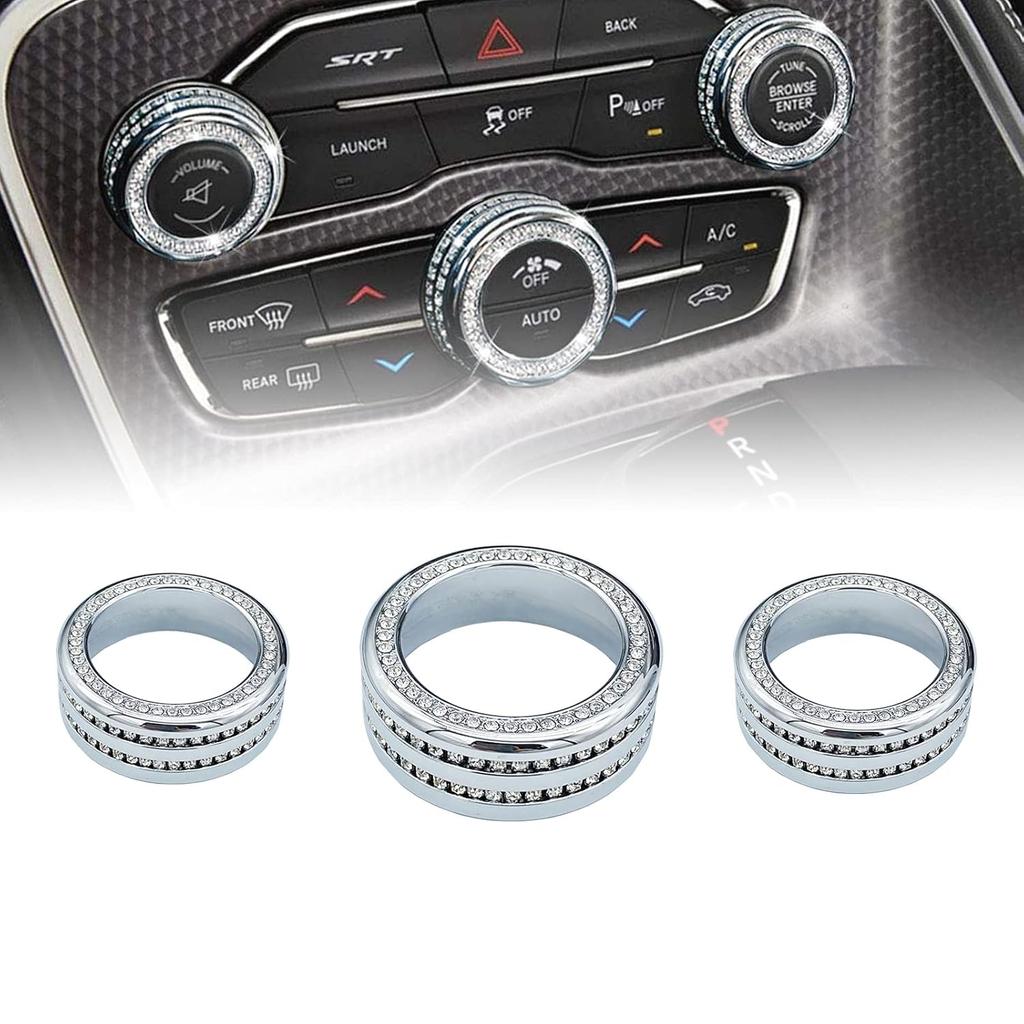 Sparkly Shiny Bling AC Air Conditioner Volume Tune Knob Button Cover Cap Compatible with Dodge Challenger Charger Chrysler 200 300 300s 2015-2020