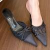 Fashion Elegant Woman Heeled Shoes Closed Toe Slippers Women Pointed Toe Butterfly-knot Dress Women's Slipper Fashion Summer Solid Heels