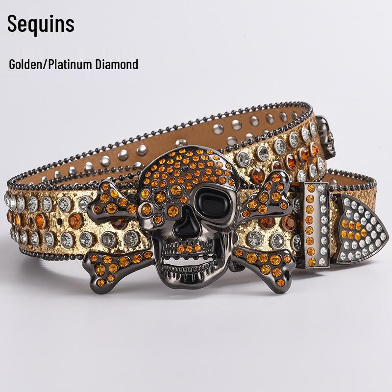 Cataramă de Curea Hip Hop cu Strasuri în Formă de Craniu - Stil Punk European și American