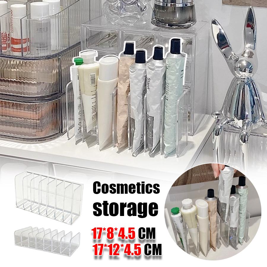 7-Slot Transparent Plastic Hand Cream Organizer Multi-Functional Makeup Holder for Home Office Bathroom Dressing Table Sorting