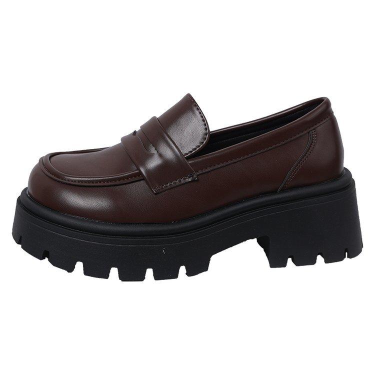 

Женские лоферы на платформе из мягкой кожи, весна 2024, новая модель, туфли JK на одной педали, туфли из маленькой кожи на короткой платформе, увеличивающие рост, в британском стиле 39 коричневый