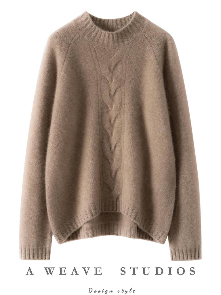 High Neck Cashmere Women's Cable Knit Pullover Sweater - Autumn/Winter Style